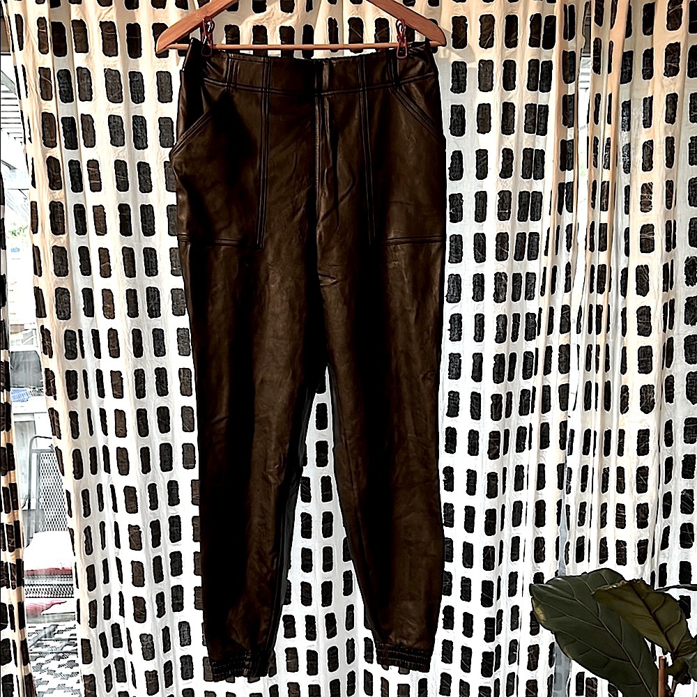 SPANX Black Faux Leather Joggers